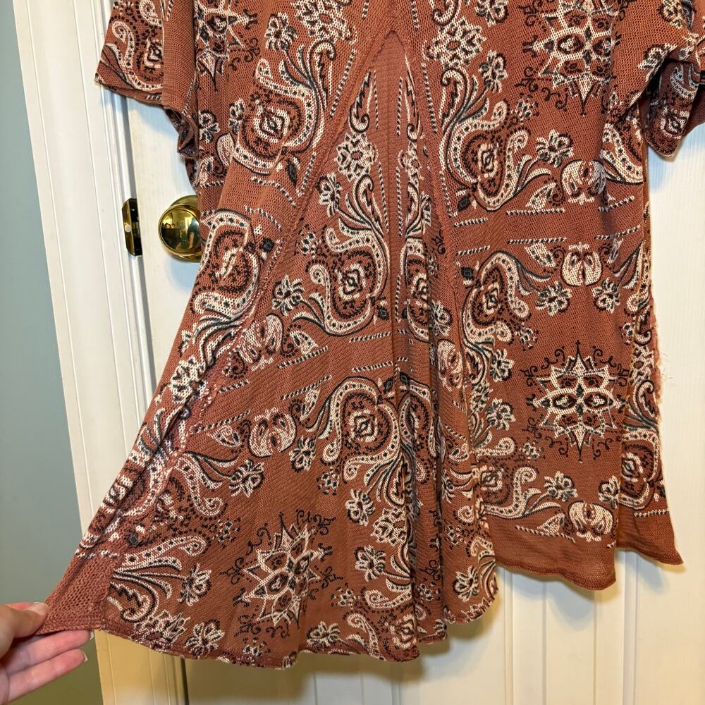 Free People Top Womens Small Paisley Knit Oversized Boho Festival Terracotta - Picture 16 of 16